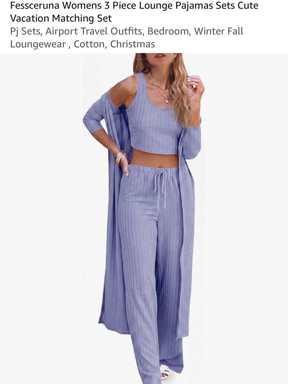 Fessceruna 3-Piece Lavender Lounge Set Pajama Set S